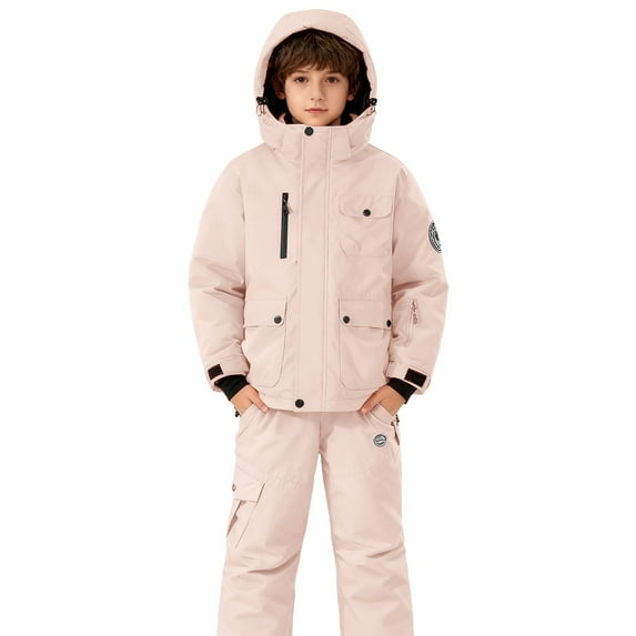 KAUOD Boys Ski Jackets Bib Overall Set 2 Piece Winter Waterproof Insulated Hooded Puffer Coats Snowpants Outfits Kids Snowsuits