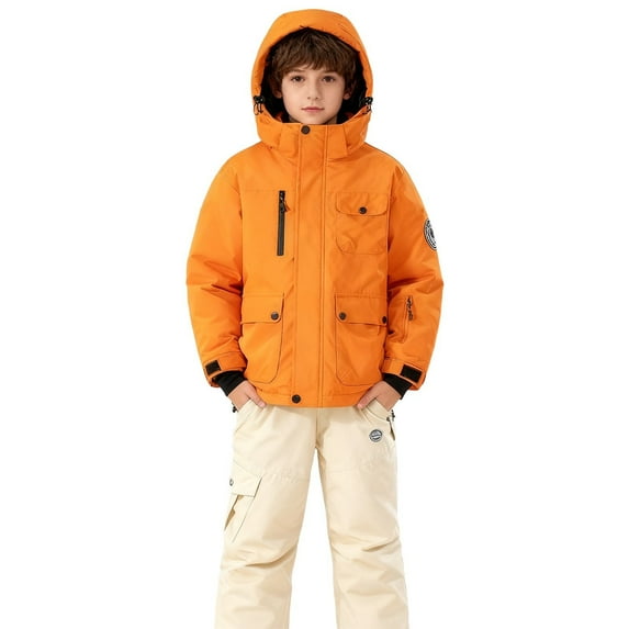 KAUOD Boys Ski Jackets Bib Overall Set 2 Piece Winter Waterproof Insulated Hooded Puffer Coats Snowpants Outfits Kids Snowsuits