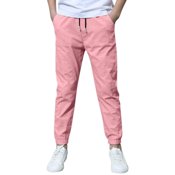 KAUOD Boys Straight Uniform Pants Thin Cuff Elastic Waist Plain Long Trousers with Pockets Kids Pull on Casual Trousers
