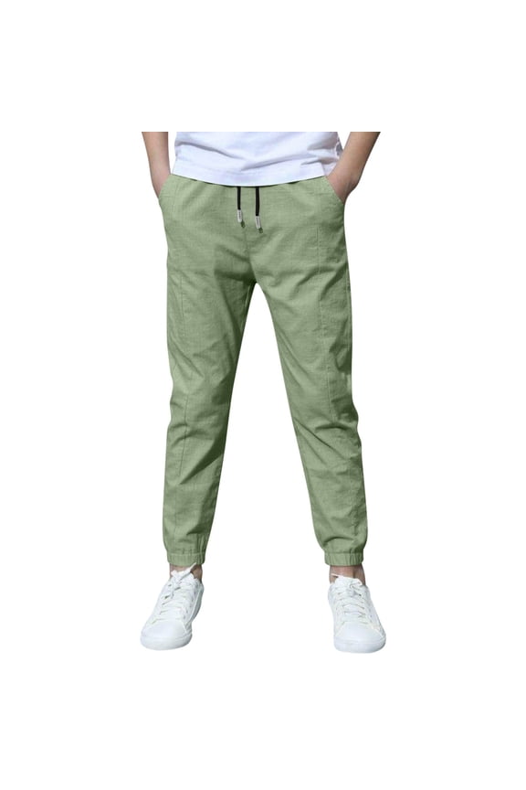 Boys Straight Uniform Pants Thin Cuff Elastic Waist Plain Long Trousers with Pockets Kids Pull on Casual Trousers