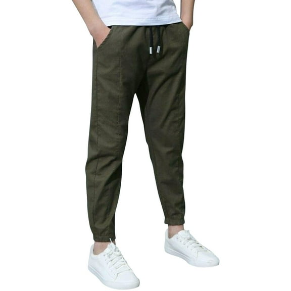 KAUOD Boys Straight Uniform Pants Thin Cuff Elastic Waist Plain Long Trousers with Pockets Kids Pull on Casual Trousers