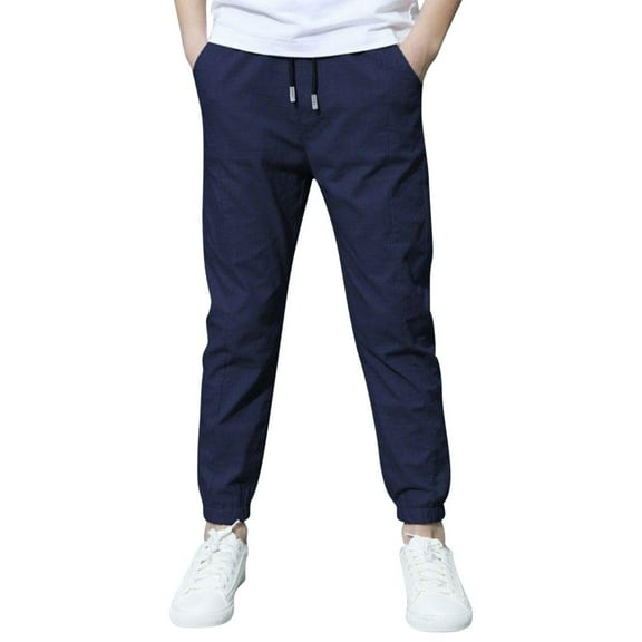 KAUOD Boys Straight Uniform Pants Thin Cuff Elastic Waist Plain Long Trousers with Pockets Kids Pull on Casual Trousers