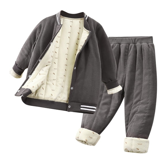 KAUOD Boys Winter Fuzzy Coats Pants Set 2 Piece Fleece Warm Front Button Jackets Straight Thermal Pants Outfits for Kids