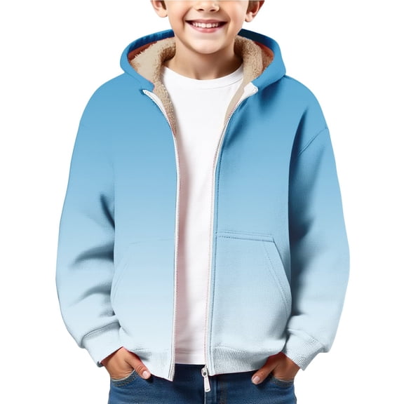 KAUOD Boys Winter Padded Hoodies Cute Gradient Color Fleece Lined Hooded Jackets with Pockets Kids Zip up Padded Warm Outwear