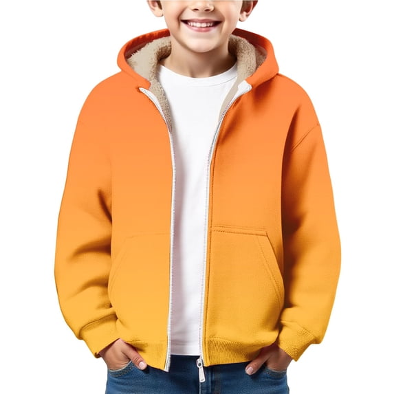 KAUOD Boys Winter Padded Hoodies Cute Gradient Color Fleece Lined Hooded Jackets with Pockets Kids Zip up Padded Warm Outwear