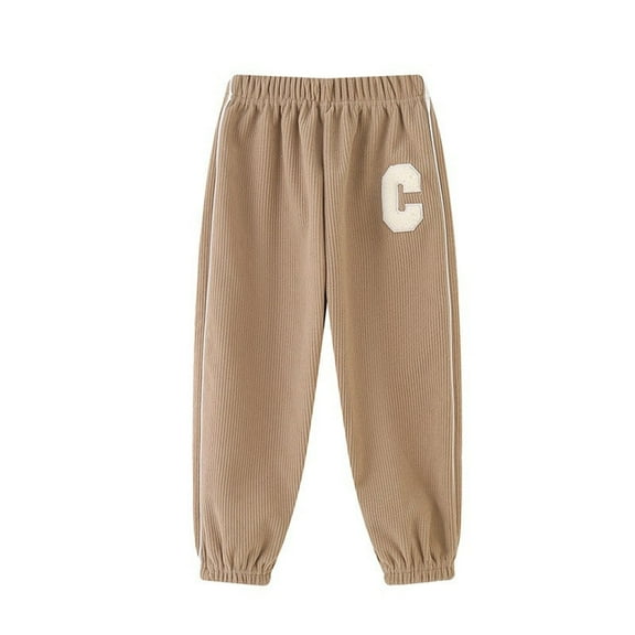 KAUOD C Letters Pattern Ribbed Knit Pants for Kids Toddler Cotton Stretchy Casual Trousers with Elastic Waist for School