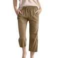 thumbnail image 1 of KAUOD Capris Pants for Girls Summer Loose Cotton Linen Straight Wide Leg Drawstring Elastic Waist Solid Cropped Trousers, 1 of 5
