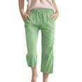 thumbnail image 1 of KAUOD Capris Pants for Girls Summer Loose Cotton Linen Straight Wide Leg Drawstring Elastic Waist Solid Cropped Trousers, 1 of 5