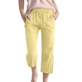 thumbnail image 1 of KAUOD Capris Pants for Girls Summer Loose Cotton Linen Straight Wide Leg Drawstring Elastic Waist Solid Cropped Trousers, 1 of 5