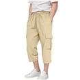 thumbnail image 1 of KAUOD Cargo 𝐂apris for Boys Solid Hiking Pants Quick-Dry Lightweight Outdoor Travel Pull On Soccer Pants for Kids Boy, 1 of 7