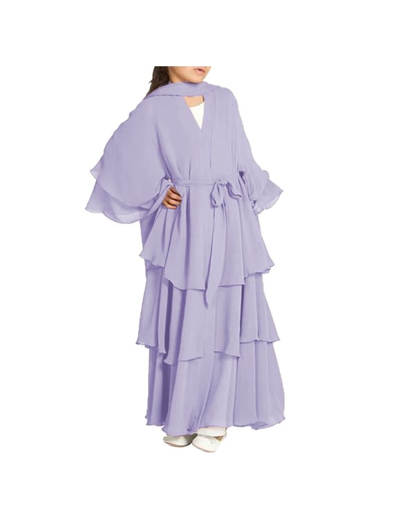 Chiffon layered Open Abaya 𝐃ubai Kaftan Muslim Cardigan Abayas Dresses for Girls Casual Robe Kimono Islam Clothing