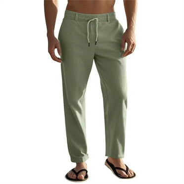 KAUOD Cotton Linen Pants Mens Cotton Pants Casual Elastic Waist Drawstring Lightweight Summer Beach Trousers with Pockets