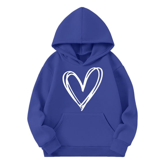 KAUOD Cute Heart Print Hoodies for Girls Oversized Soft Pullover Hoodie Sweatshirts Teen Kids Long Sleeve Tops Clothes