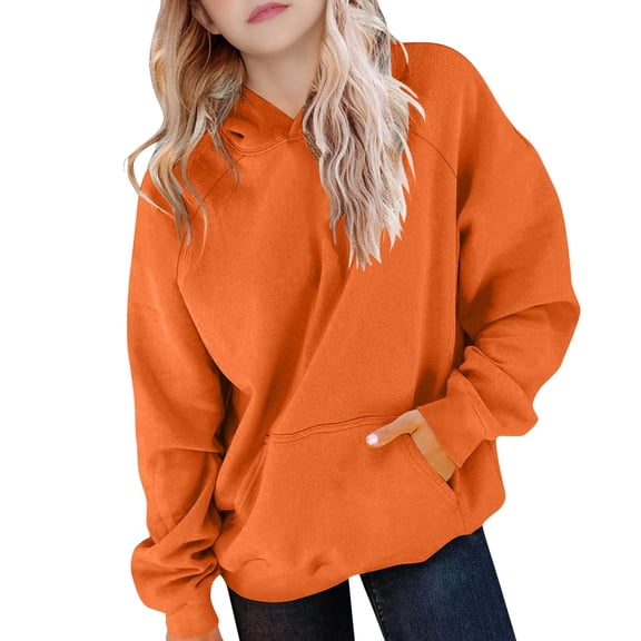 KAUOD Cute Hoodies for Teen Girls Cotton Warm Plain Pullover Hoodie Sweatshirts Oversized Long Sleeve Tops Clothes With Pockets