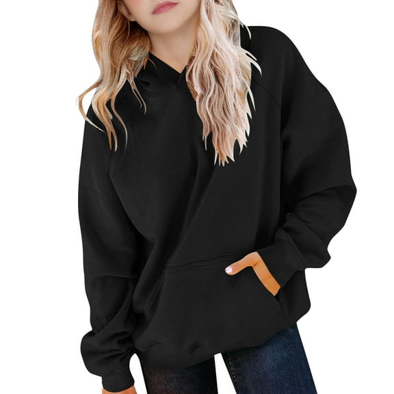 KAUOD Cute Hoodies for Teen Girls Cotton Warm Plain Pullover Hoodie Sweatshirts Oversized Long Sleeve Tops Clothes With Pockets
