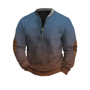 KAUOD Cute Sweatshirts Men Men's Casual Knit Loose 3D Printed Zipper Gradient Long Sleeve Sweatshirt Polyester Long Sleeve