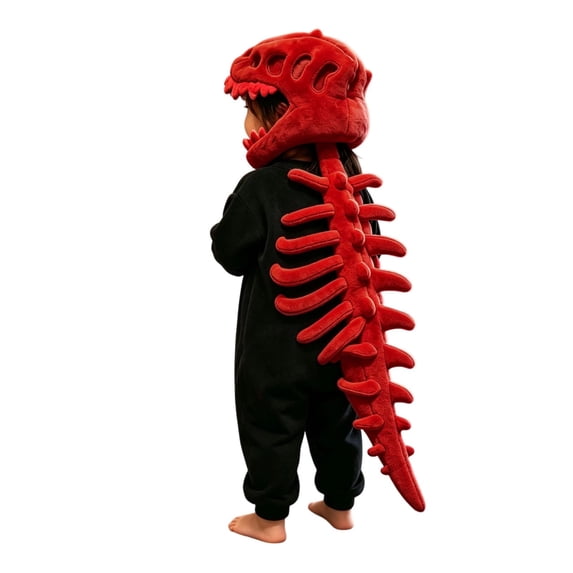 KAUOD Dinosaur Skeleton 3D Halloween Outfits Kids Boys Girl Cozy Plush with Spine Soft Hooded Jumpsuit Party Casual Fashion Clothes