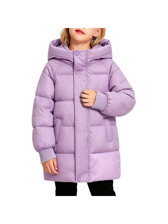 Down Jacket Kids Winter Warm-Puffer Coat with Hood Button Zipper 1-14 Years