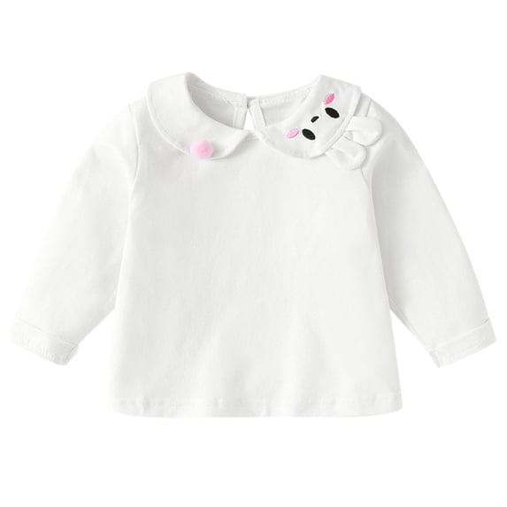 KAUOD Easter Baby Girl Kids Blouses Long Sleeves Solid Color Doll Collar T-Shirt Top Cute Bunny Basic Ruffle Shirt Spring Outfits