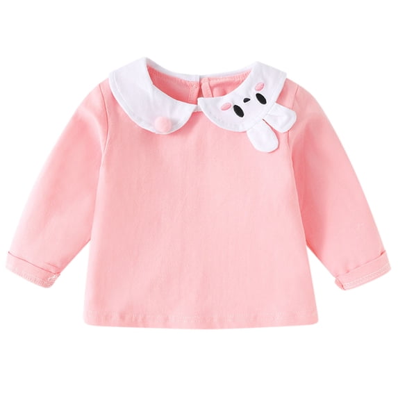 KAUOD Easter Baby Girl Kids Blouses Long Sleeves Solid Color Doll Collar T-Shirt Top Cute Bunny Basic Ruffle Shirt Spring Outfits