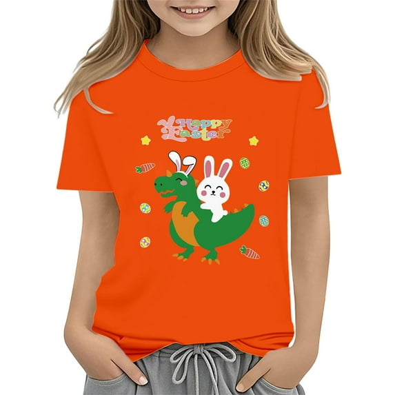 KAUOD Easter Shirts for Toddler Boy Short Sleeve Dinosaur Rabbit Print T-shirt for Kids Casual Soft Cotton Tee Tops