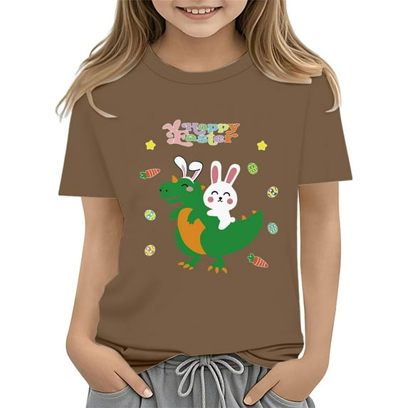 KAUOD Easter Shirts for Toddler Boy Short Sleeve Dinosaur Rabbit Print T-shirt for Kids Casual Soft Cotton Tee Tops