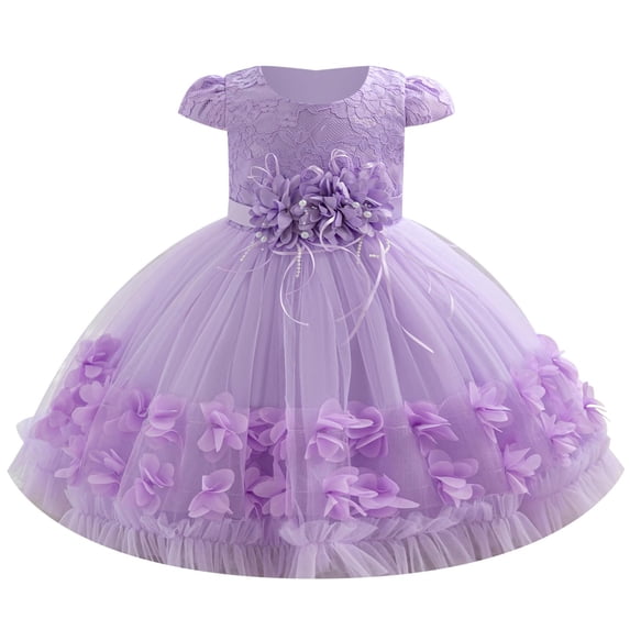KAUOD Flower Girl Dress Cap Sleeve Crewneck Lace Puffy Formal Dresses Tulle Birthday Wedding Princess Pageant Dress