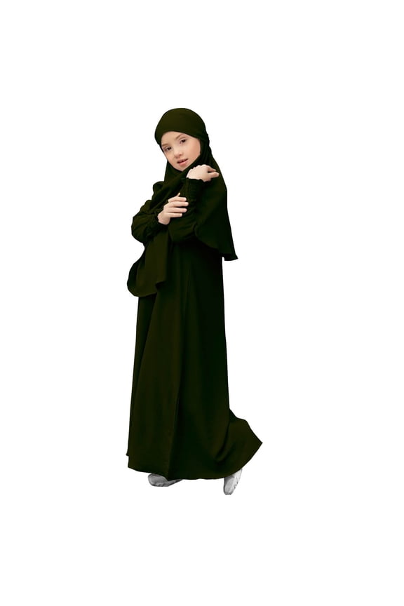 Girl 1 Piece Prayer Hijab Dress Hooded Abaya Full Cover Islam Middle Easterly Modest Jacket Oversized Full Long