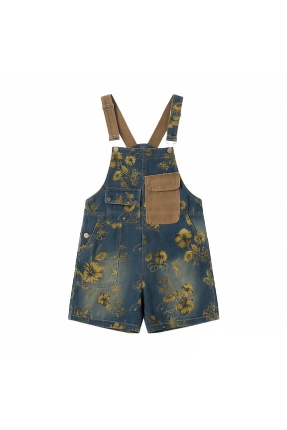 Girl Ripped Jean Shorts Overalls Colorful Tie-Dye Shortalls Vintage Straight Leg Denim Shorts Girlfriend Fit Denim Streetwear