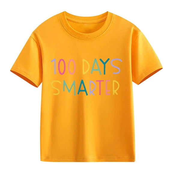 KAUOD Girls 100 Day of School T Shirt Cute Letter Graphic Short Sleeve Shirt Kids Toddler Cotton Soft Crew Neck Tops Clothes