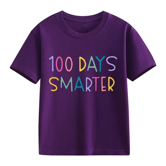 KAUOD Girls 100 Day of School T Shirt Cute Letter Graphic Short Sleeve Shirt Kids Toddler Cotton Soft Crew Neck Tops Clothes