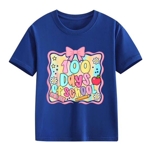 KAUOD Girls 100 Day of School T Shirts Cotton Soft Short Sleeve Graphic Shirt Kids Cute Crew Neck Summer Tops Clothes