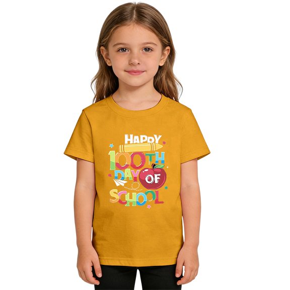 KAUOD Girls 100 Day of School T-Shirts Summer Soft Short Sleeve Tees Tops Kids Toddler School Cute Graphic Shirt Clothes