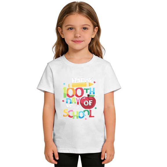 KAUOD Girls 100 Day of School T-Shirts Summer Soft Short Sleeve Tees Tops Kids Toddler School Cute Graphic Shirt Clothes