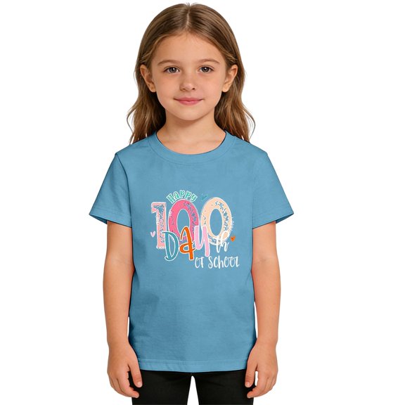 KAUOD Girls 100 Day of School Tees Cute Love Graphic Short Sleeve T Shirt Tops Kids Toddler School Soft Summer Shirt Clothes