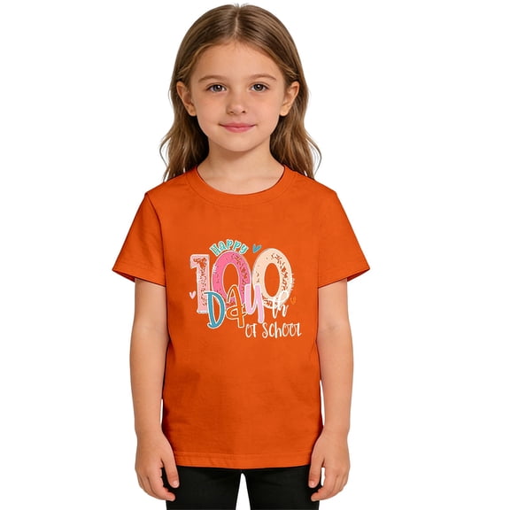 KAUOD Girls 100 Day of School Tees Cute Love Graphic Short Sleeve T Shirt Tops Kids Toddler School Soft Summer Shirt Clothes