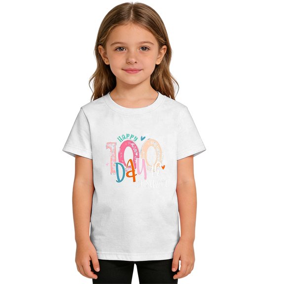 KAUOD Girls 100 Day of School Tees Cute Love Graphic Short Sleeve T Shirt Tops Kids Toddler School Soft Summer Shirt Clothes