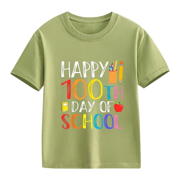 KAUOD Girls 100 Day of School Tees Short Sleeve Cute Graphic T Shirt Tops Kids School Casual Soft Shirt Clothes Outfits