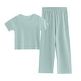 thumbnail image 1 of KAUOD Girls 2 Piece Outfits Summer Casual Loose Short Sleeve Pullover Tops & Wide Leg Pants Sets Tracksuit New Sweats for Girls, 1 of 9