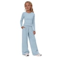 thumbnail image 1 of KAUOD Girls 2 Piece Set Spring Outfits Long Sleeve Shirt and Wide Leg Pants Set Teen Kids Trendy Soft Casual Clothes, 1 of 9