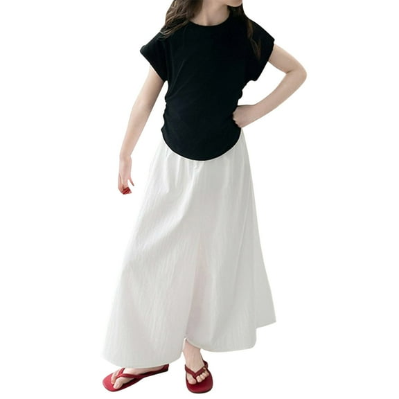 KAUOD Girls 2 Piece Tops Pants Sets Summer Short Sleeve Loose Tees Shirts Solid Baggy Palazzo Long Pants Outfits Casual