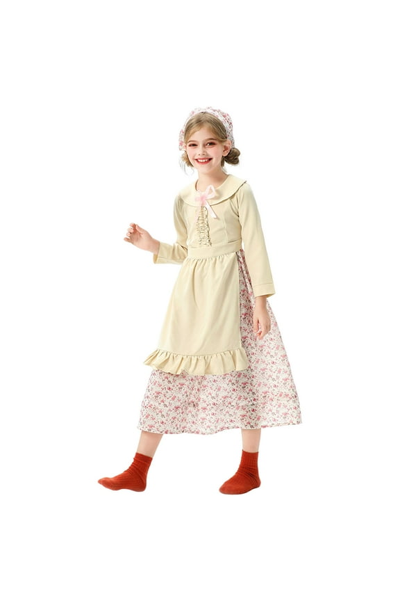 Girls 3pc Dirndl Dress Outfits with Skirts Hairband Oktoberfest Cute Traditional Performance Midi Dresses Long Sleeve