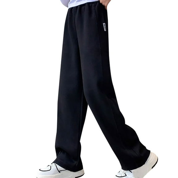 KAUOD Girls Baggy Sweatpants Fleece Warm Wide Leg Sweat Pants Teen Kids Elastic Waist Joggers Sport Uniform Trousers