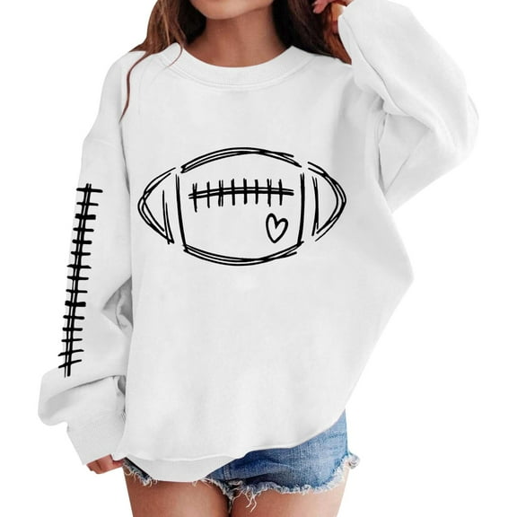 KAUOD Girls Baseball Pullover Sweatshirts Oversized Long Sleeve Casual Tops Teen Kids Cute Sweatshirts Clothes School Hoodie