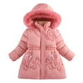 thumbnail image 1 of KAUOD Girls Bow Hooded Puffer Coats Winter Padded Parka Windproof Jackets Kids Toddler Cute Warm Zip up Down Outwear, 1 of 9