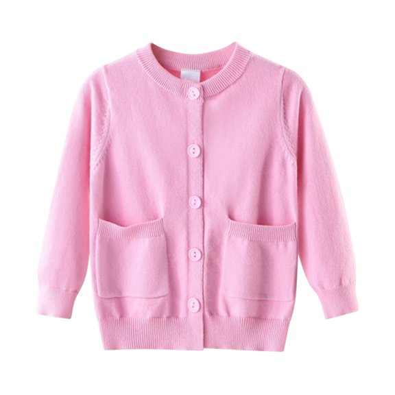 KAUOD Girls Button Down Knit Cardigan Tops with Pockets Long Sleeve Open Front Sweater Kids Plain Soft Fall Coats Clothes