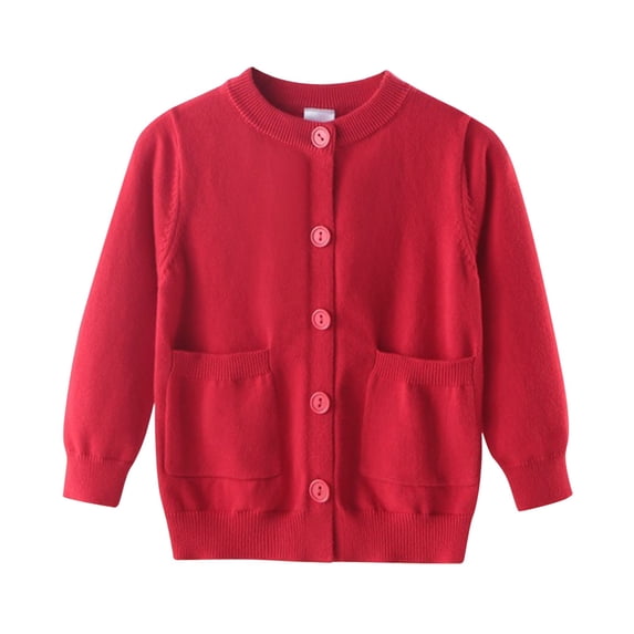 KAUOD Girls Button Down Knit Cardigan Tops with Pockets Long Sleeve Open Front Sweater Kids Plain Soft Fall Coats Clothes