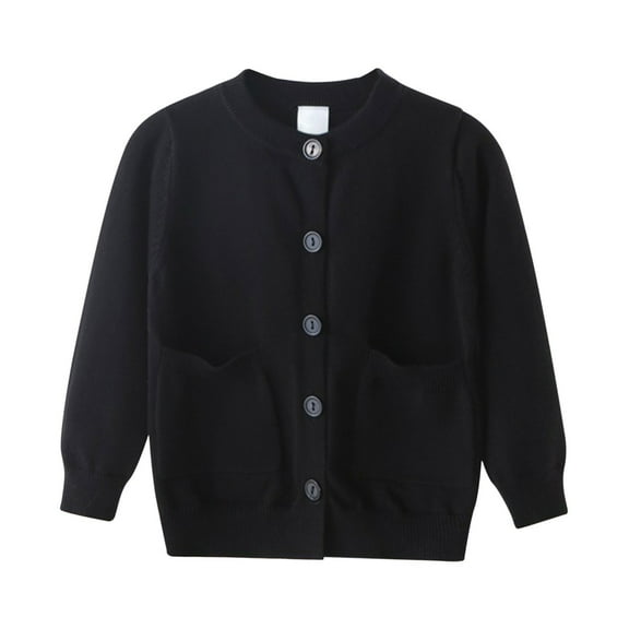 KAUOD Girls Button Down Knit Cardigan Tops with Pockets Long Sleeve Open Front Sweater Kids Plain Soft Fall Coats Clothes