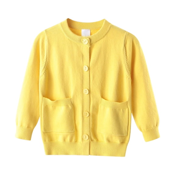 KAUOD Girls Button Down Knit Cardigan Tops with Pockets Long Sleeve Open Front Sweater Kids Plain Soft Fall Coats Clothes