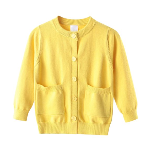 KAUOD Girls Button Down Knit Cardigan Tops with Pockets Long Sleeve Open Front Sweater Kids Plain Soft Fall Coats Clothes